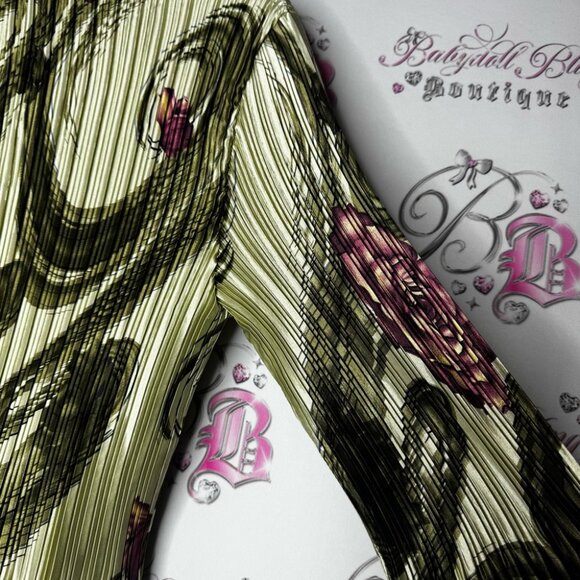 Mini pleats magic scarf top pleated floral green purple stretchy soft shiny luxe - Picture 9 of 11